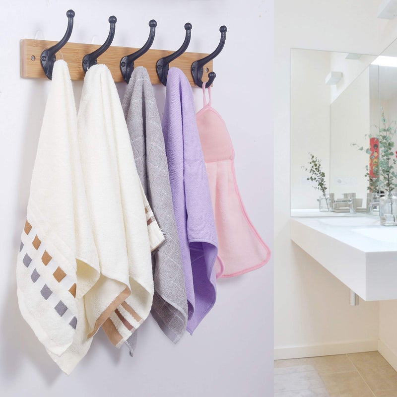 WEBI Rustic Coat Hooks:5 Cast Iron Hooks for Hanging,Heavy Duty Antique Vintage Wall Hooks for Towel,Robe,Farmhouse,Mudroom,Closet,Black - Image 4